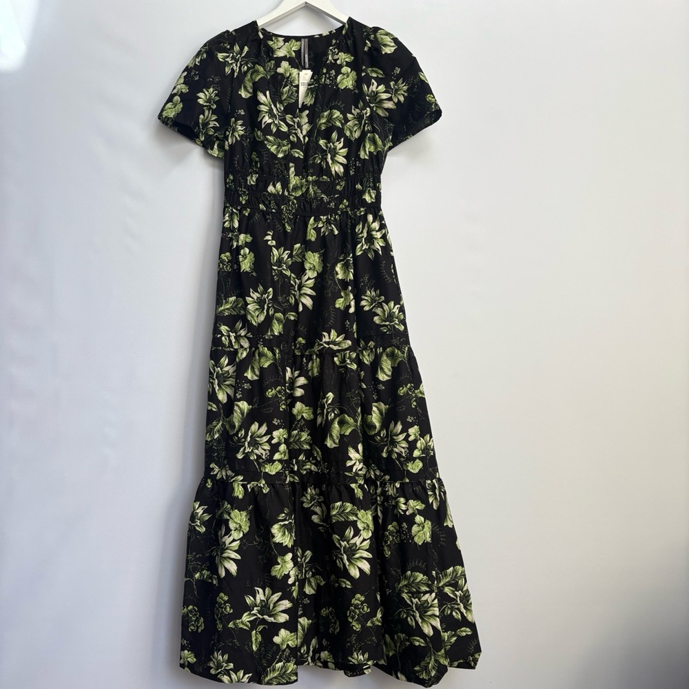 Anthropologie Black Floral Maxi Dress with Green and Cream Print - Picture 7 of 12